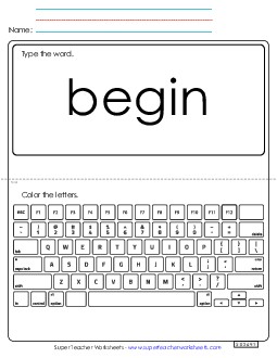 Type the Word: Begin Sight Words Individual Worksheet