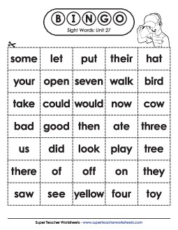 Sight Word Bingo (Unit 27) Sight Words Worksheet