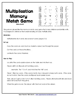 Multiplication Memory Match (Up to 12s) Worksheet