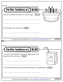 Fix the Sentences D-46 through D-50 Worksheet