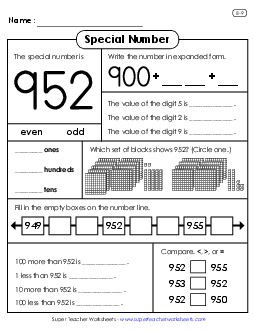 Special Number: 952 Worksheet