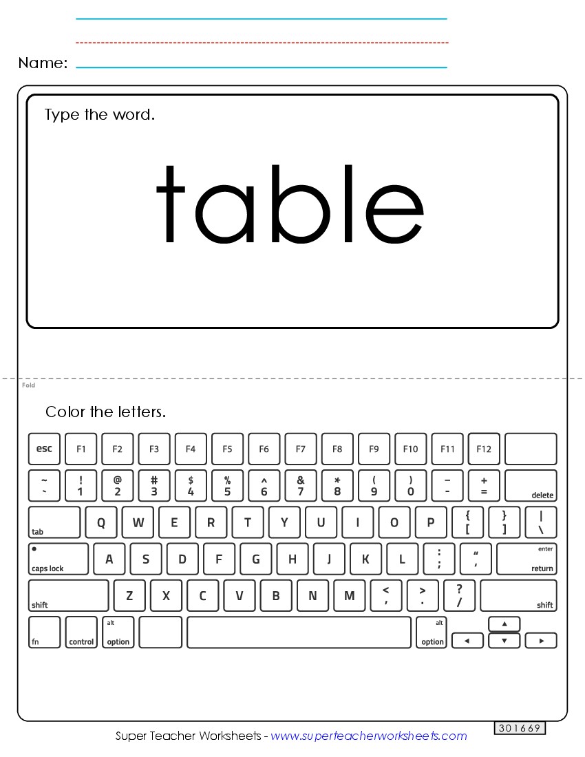 Type the Word: Table Sight Words Individual Worksheet