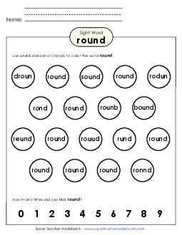 Dab or Color: Round Sight Words Individual Worksheet