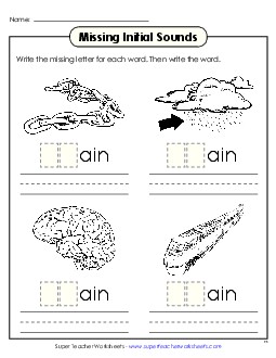 Missing Initial Sounds (-ain) Word Families Worksheet