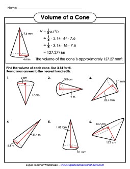 Volume of a Cone (Advanced) Worksheet