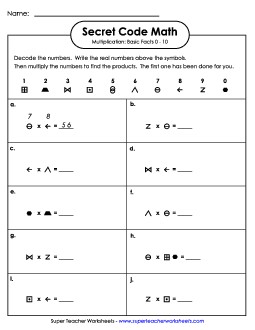 SCM: Multiplication: Basic Facts 0-10 Worksheet