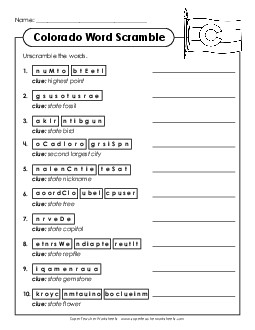 Word Scramble States Individual Worksheet