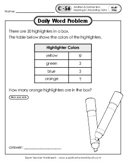 Daily Word Problems C-56 through C-60 Worksheet