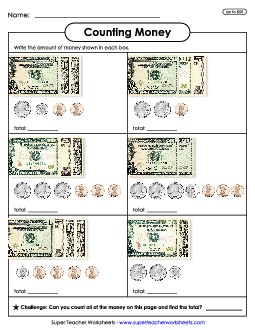 Counting Money 1 (Up to $50) Worksheet