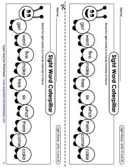 Sight Word Caterpillar: Units 19 and 20 Sight Words Worksheet