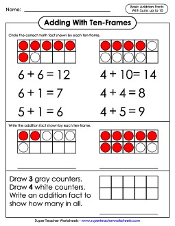 Adding With Ten-Frames 2 Ten Frames Worksheet