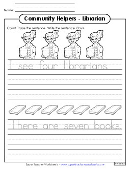 Librarian (Trace & Write) Community Helpers Worksheet