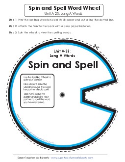 Spin and Spell (A-23) Spelling A Worksheet