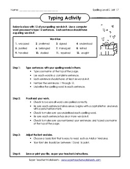 Typing Sentences (E-17) Spelling E Worksheet