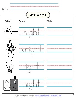 Trace and Write (-ight) Word Families Worksheet