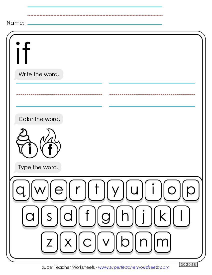 Write, Color, Type: If Sight Words Individual Worksheet