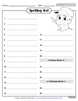 Spelling Test (F-7) Spelling F Worksheet