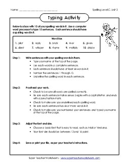 Typing Sentences (C-3)  Spelling C Worksheet