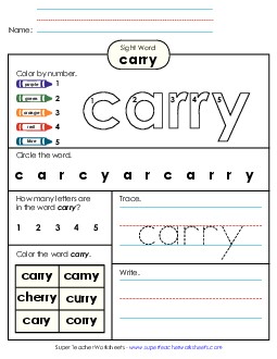 Worksheet 4: Carry Sight Words Individual Worksheet