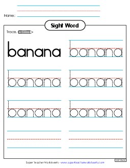 Trace the Word: Banana Sight Words Individual Worksheet