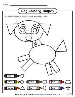 Coloring Shapes - Dog Geometry Worksheet