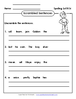 Scrambled Sentences (B-26) Spelling B Worksheet