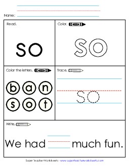 So (Sight Word) Sight Words Individual Worksheet