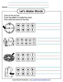 Color the Letters & Write (-est) Word Families Worksheet