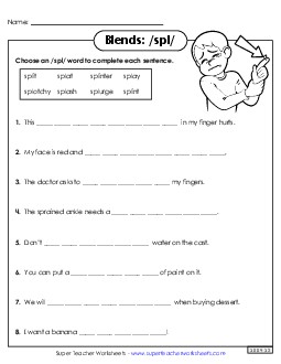 Spl- Sentences Phonics Blends Worksheet