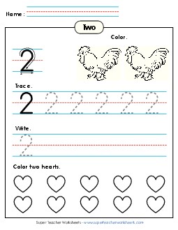 Number 2: Trace, Print, Color Counting Worksheet