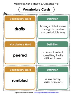 Vocabulary Cards for Chapters 7-8 Book Mummies In The Morning Worksheet