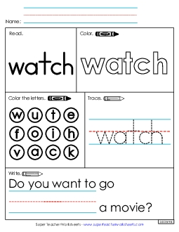 Worksheet 1: Watch Free Sight Words Individual Worksheet