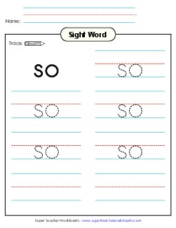 Trace the Word: So Sight Words Individual Worksheet