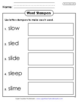 Letter Stampers (Sl- Words)  Phonics Blends Worksheet