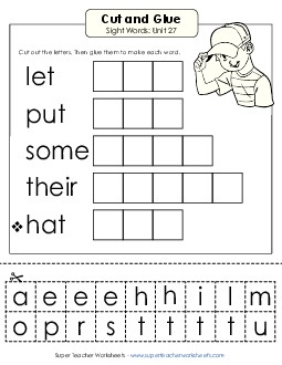 Cut-and-Glue (Unit 27) Sight Words Worksheet