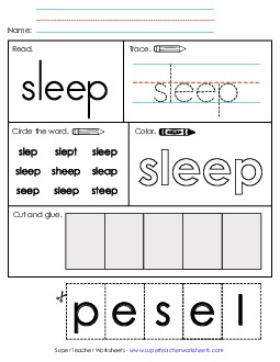 Worksheet 2: Sleep Sight Words Individual Worksheet