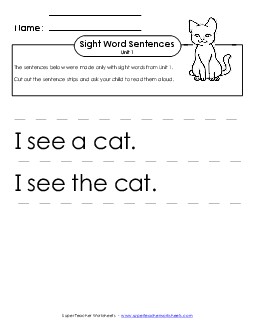 Read Sentences (Unit 1) Free Sight Words Worksheet