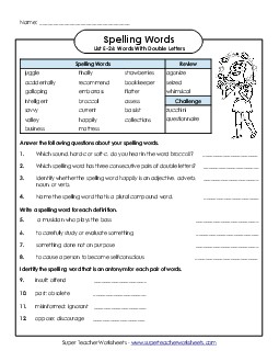 Question Worksheet (E-26)  Spelling E Worksheet