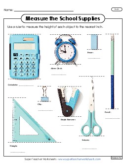 Measure the School Supplies (Nearest Inch) Measurement Worksheet