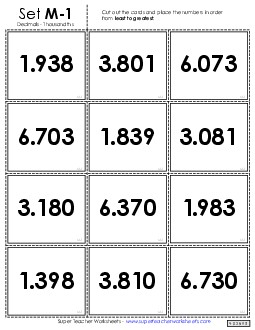 Ordering Decimals Card Sort Game (Thousandths) Place Value Worksheet