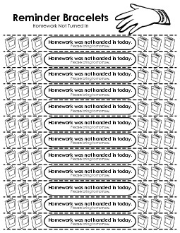 Reminder Wristbands - Homework Not Turned In Worksheet