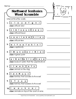 Word Scramble Free Canada Worksheet