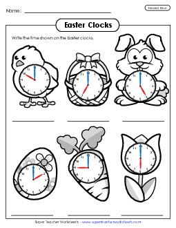 Time to the Nearest Hour Easter Worksheet