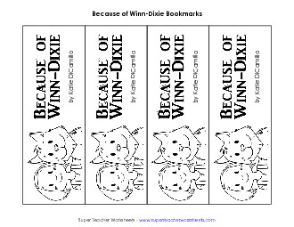 Because of Winn-Dixie Bookmarks Book Because Of Winn Dixie Worksheet