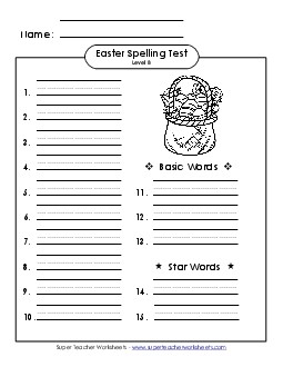 Spelling Test (B-Easter)  Spelling B Worksheet