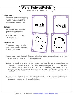 Word-Picture Match Phonics Digraphs Worksheet