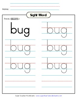 Trace the Word: Bug Sight Words Individual Worksheet