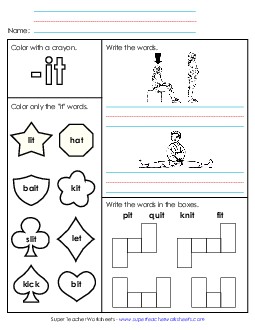 Worksheet 1 (-it Words) Word Families Worksheet