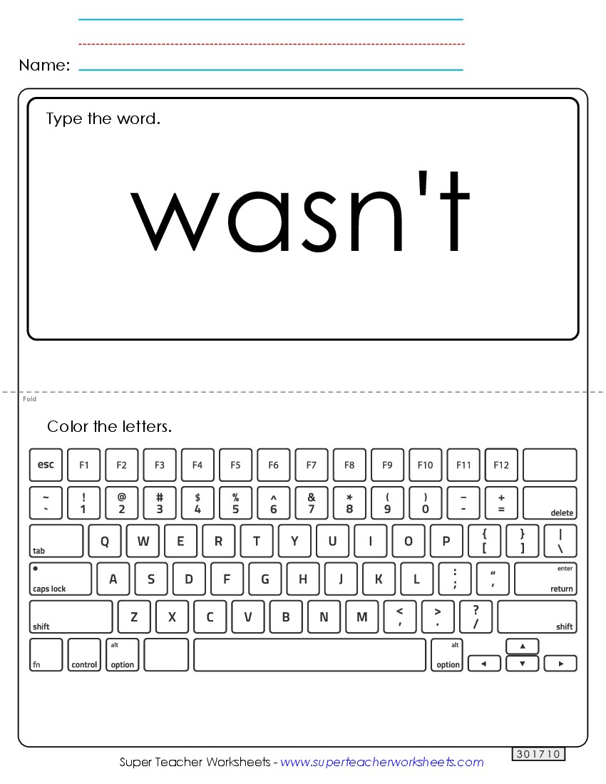 Type the Word: Wasn\'t Sight Words Individual Worksheet