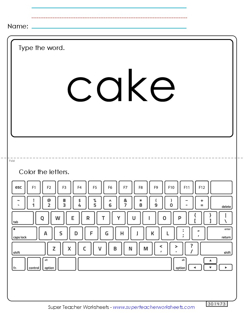 Type the Word: Cake Sight Words Individual Worksheet